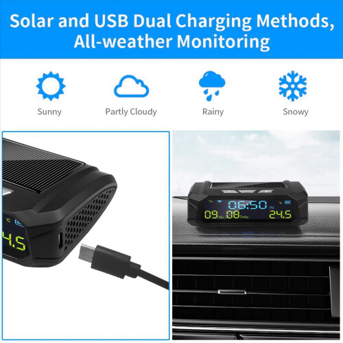 2X Car Solar Digital Clock with LCD Time Date In-C 2