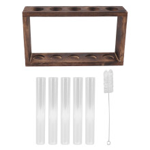 Reagenzglashalter für verschiedene Pflanzen, hochwertiger Holzständer mit hitzebeständigem Glas, 5-teilig, ideal für kleine Räume, transparent