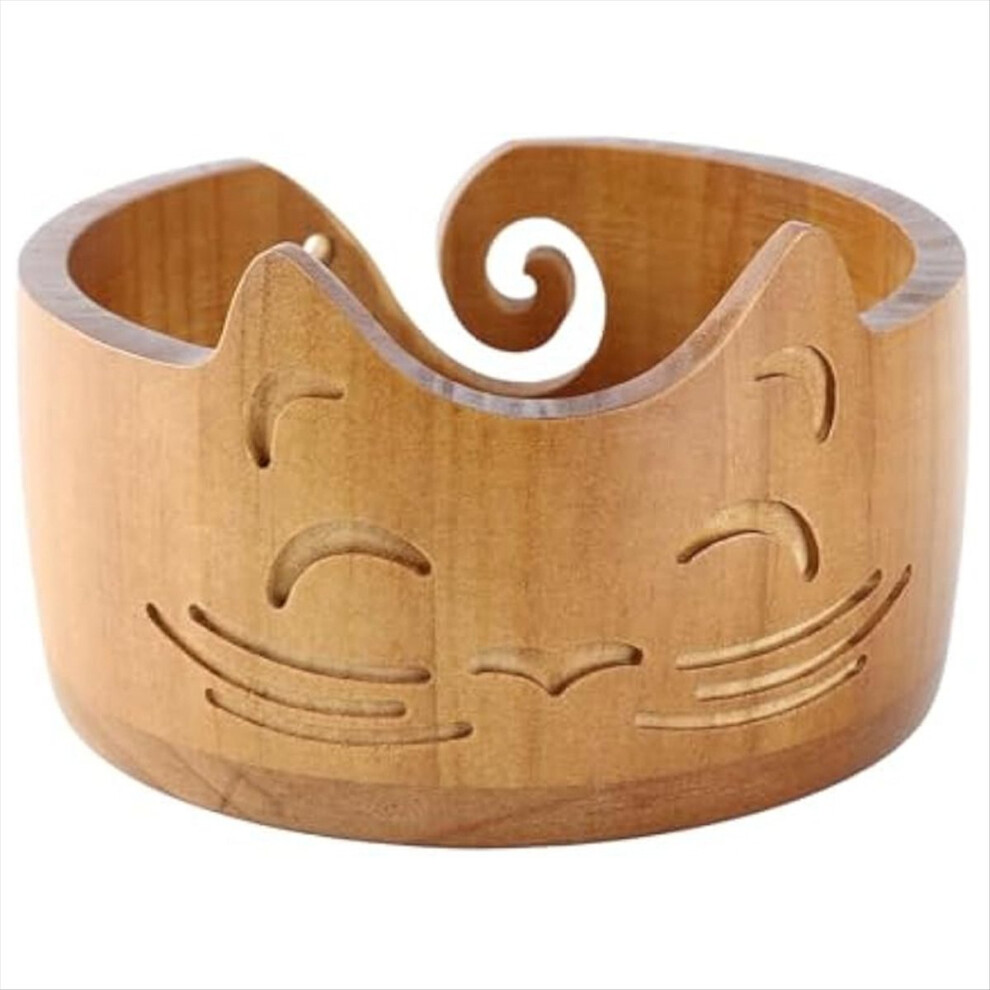 Charming Cat Shape Handmade Wooden Yarn Bowl Holder Dispenser For Croc 4852430017501