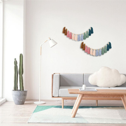 2-teilige Regenbogen-Boho-Quastengirlande mit Holzperlen, farbenfroher Wandbehang 2