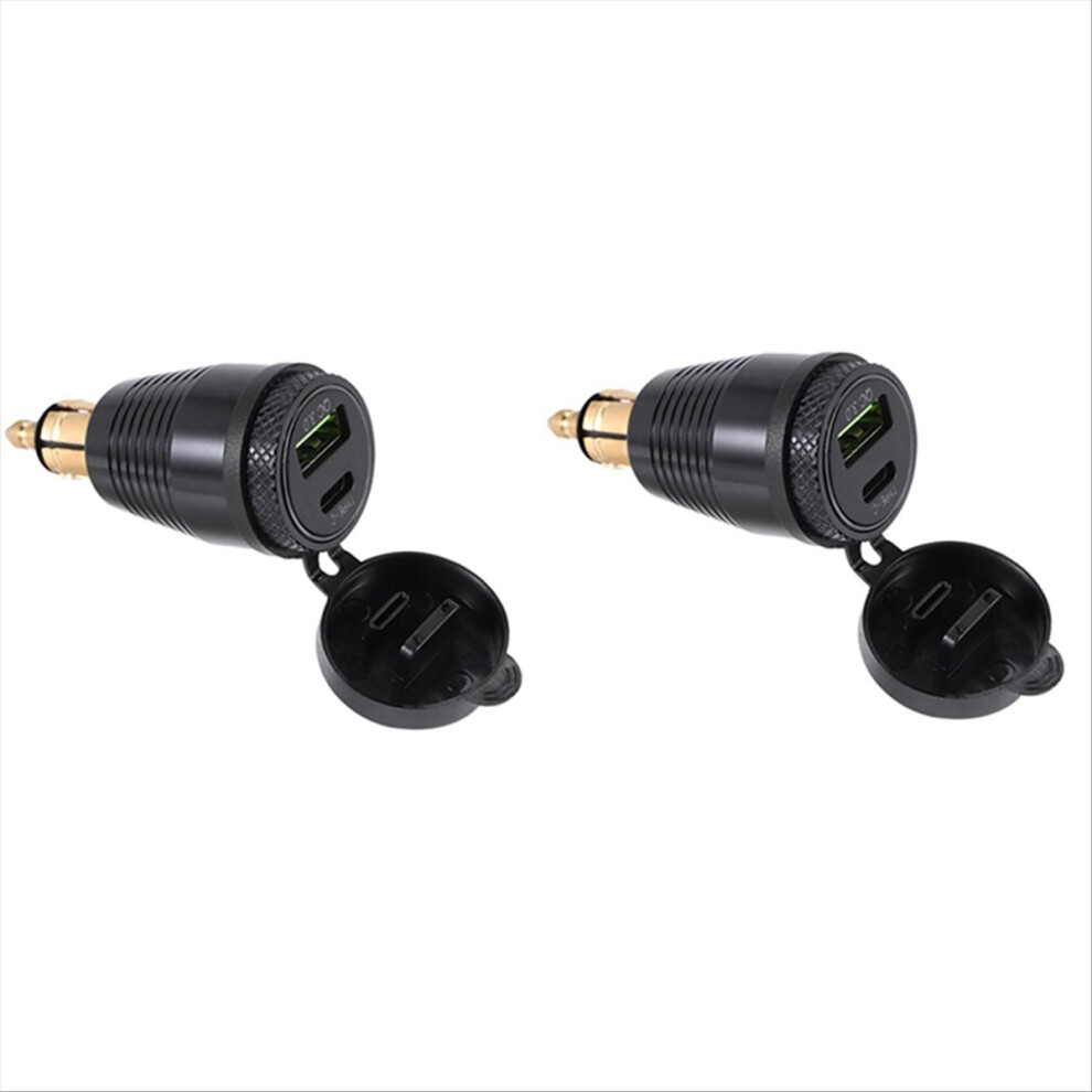 2Set Motorcycle Din Plug Waterproof Charger To Qc3.0 Usb & Type C 30W 4851036370430