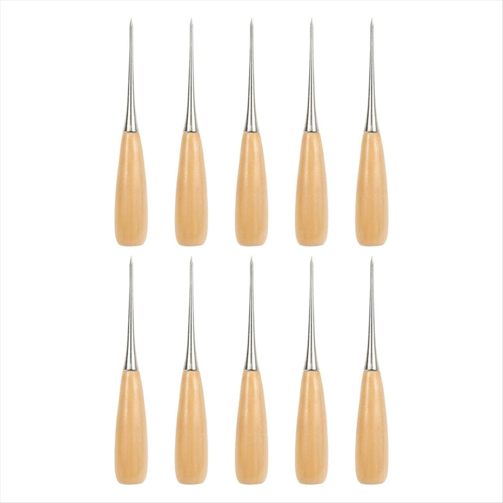 10Pcs Leather Sewing Awl With Wood Handle Craft Tools For Working 4852430028248