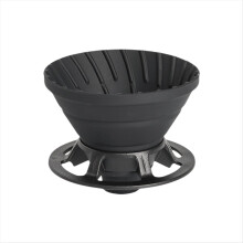 Gotero de café plegable de silicona reutilizable con soporte para filtro y espacio para taza.