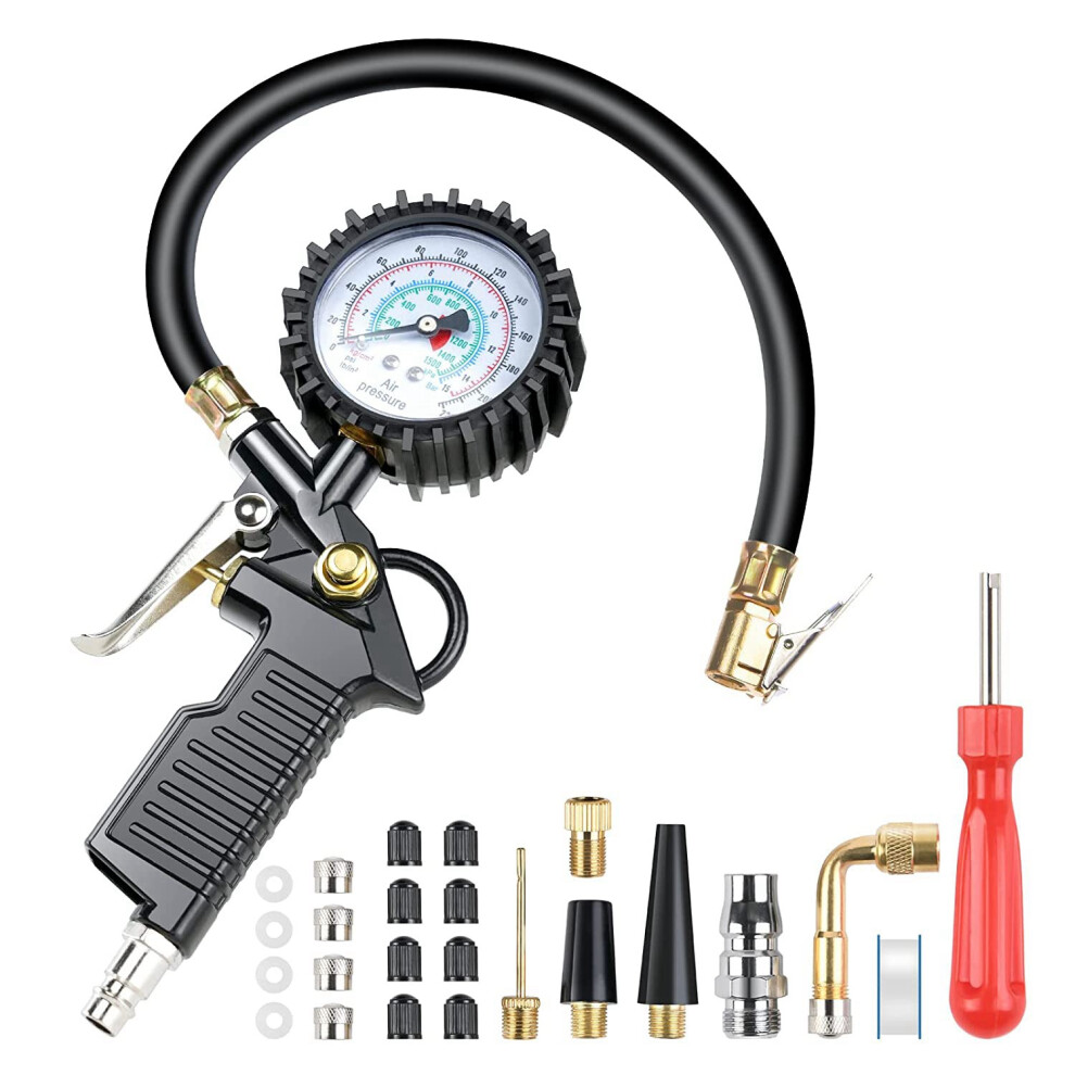 Car Tire Pressure Gauge 220 Psi Inflator With Valve Core Tool Air Comp 4852430042497