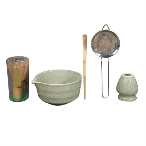 Set frusta per matcha, con ciotola, bambù e supporto, cucchiaio in bambù in acciaio inox
