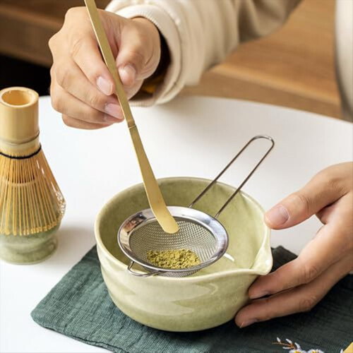 Set frusta per matcha, con ciotola, bambù e supporto, cucchiaio in bambù in acciaio inox 2