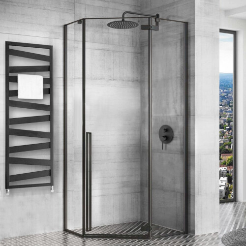 Καμπίνα Ντους Rea Diamond 80x80 Black Mat Χωρίς ντουζιέρα 1