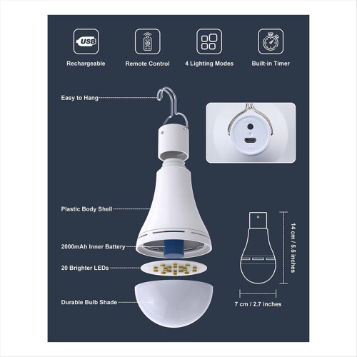 USB Rechargeable Light Bulb with Remote for Home Power Outage 1