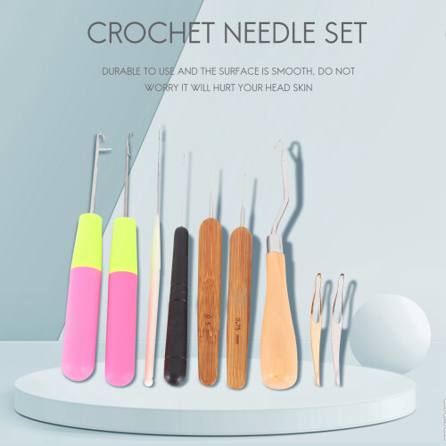 9 Pieces Bent Latch Hook Crochet Needle Set Dreadlocks Tool Hair Locking for Braid Carpet Making 1