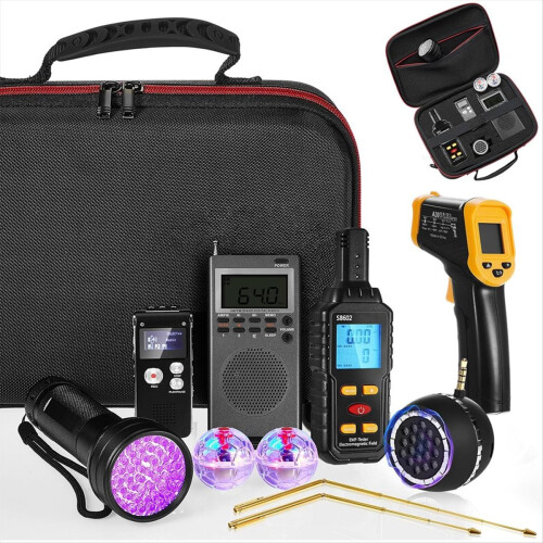 9 Pcs Equipment Kit with Emf Meter, Voice Recorders, Flashlight, Speaker, Motion Light Up Cat Balls and Radio