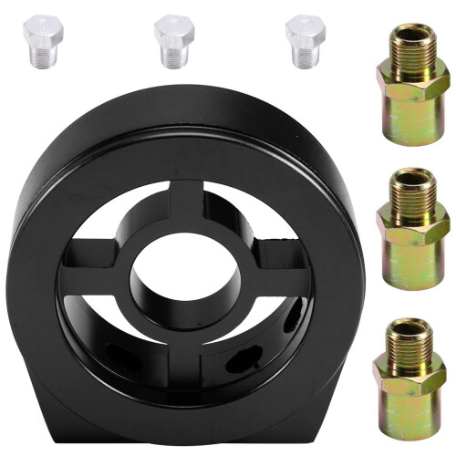 Universal oliefilterkøler sandwichpladeadapter oliesensoradapter med stik M20 M22 3/4 sort