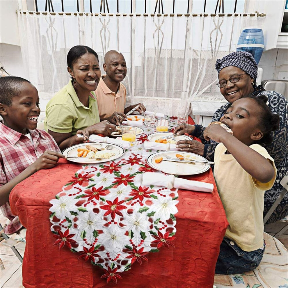 Christmas Table Runner, Poinsettia Holly Leaf Embroidered Table Linens for Christmas Decorations 15 X 53 Inch-image-OPC-PN7X7JX-NEW