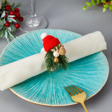 6 fivelas de guardanapo de pinha com contas douradas, porta-guardanapos de Natal