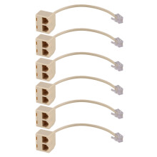 6x RJ11 6P4C 2-weg telefoonaansluiting lijnsplitteradapter beige