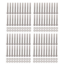 M2 x 20 mm långa insexskruvar med räfflad cylinderhuvud, bultar och muttrar, set med 80 delar
