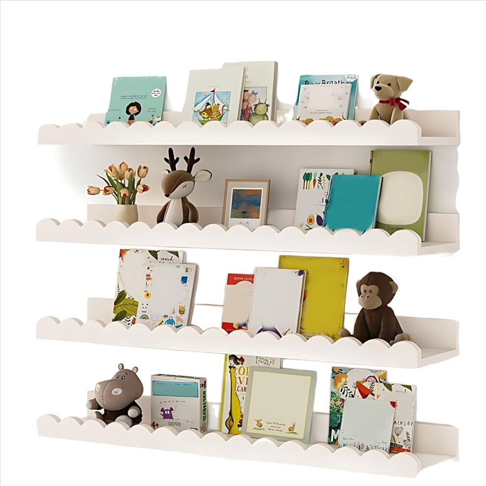 4PCS Scalloped Shelves ,15.6inch White Floating Nursery Book Shelves, Scalloped Book Shelf - Kids Wall Decor