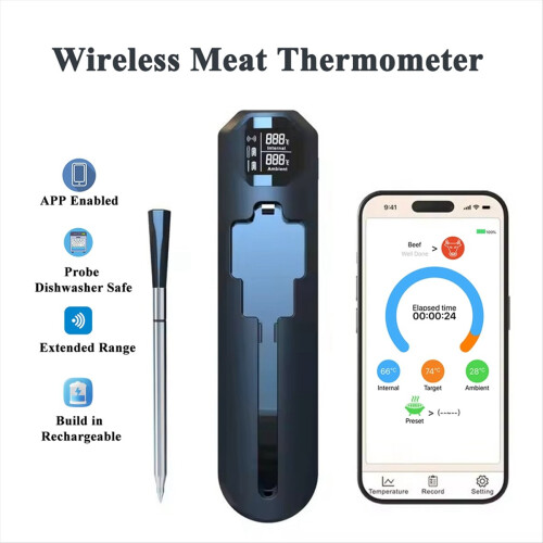 Termometro per carne wireless, termometro digitale Bluetooth per cucina, termometro con display impermeabile IP67 per grigliate 1