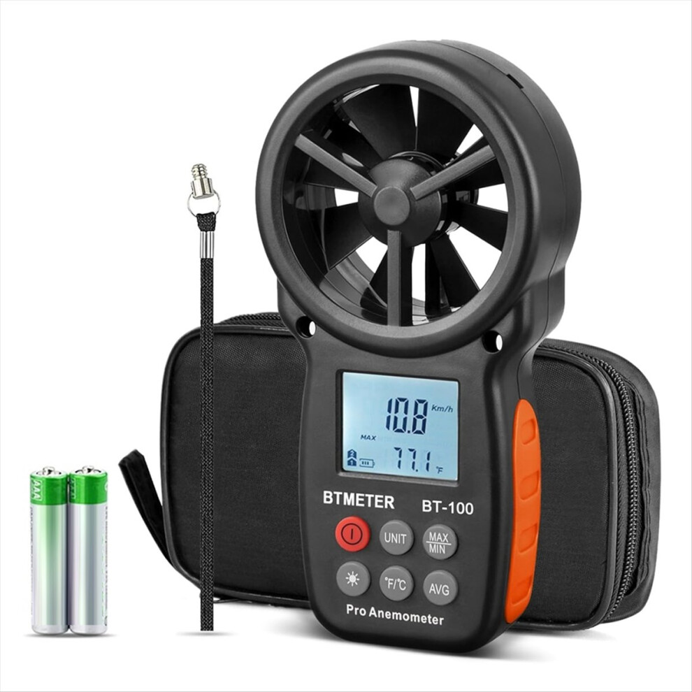 Bt-100 Handheld Anemometer, Digital Wind Speed Cfm Meter Gauge Air Velocity Tester For Hvac Drone 4853870913033
