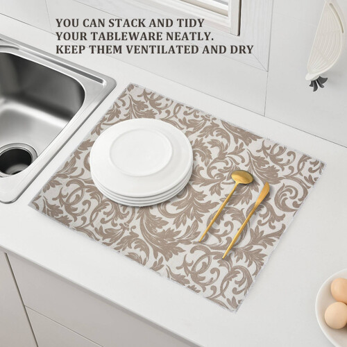 2 Pack Dish Drying Mat Absorbent Machine Washable Mats for Kitchen Counter Large (Grey Vine) 2