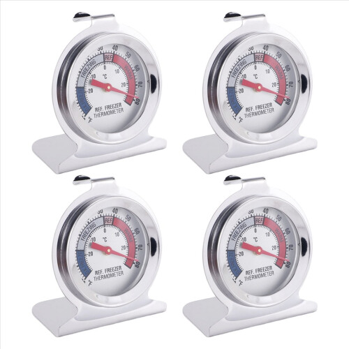 4Pc Refrigerator Thermometer, with Red Indicator Thermometer for Freezer Cooler Hanging Hook and Stand 1