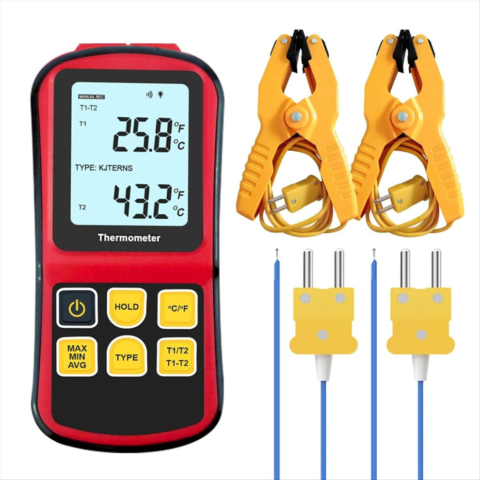 Thermocouple Thermometer Digital K Type Thermometer,With 2 Temperature Clamp Wired Probes 4851698600937