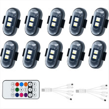 10 stk. trådløse LED-lys til bil, med fjernbetjening, høj lysstyrke LED-strobelys 8 farver USB-opladning