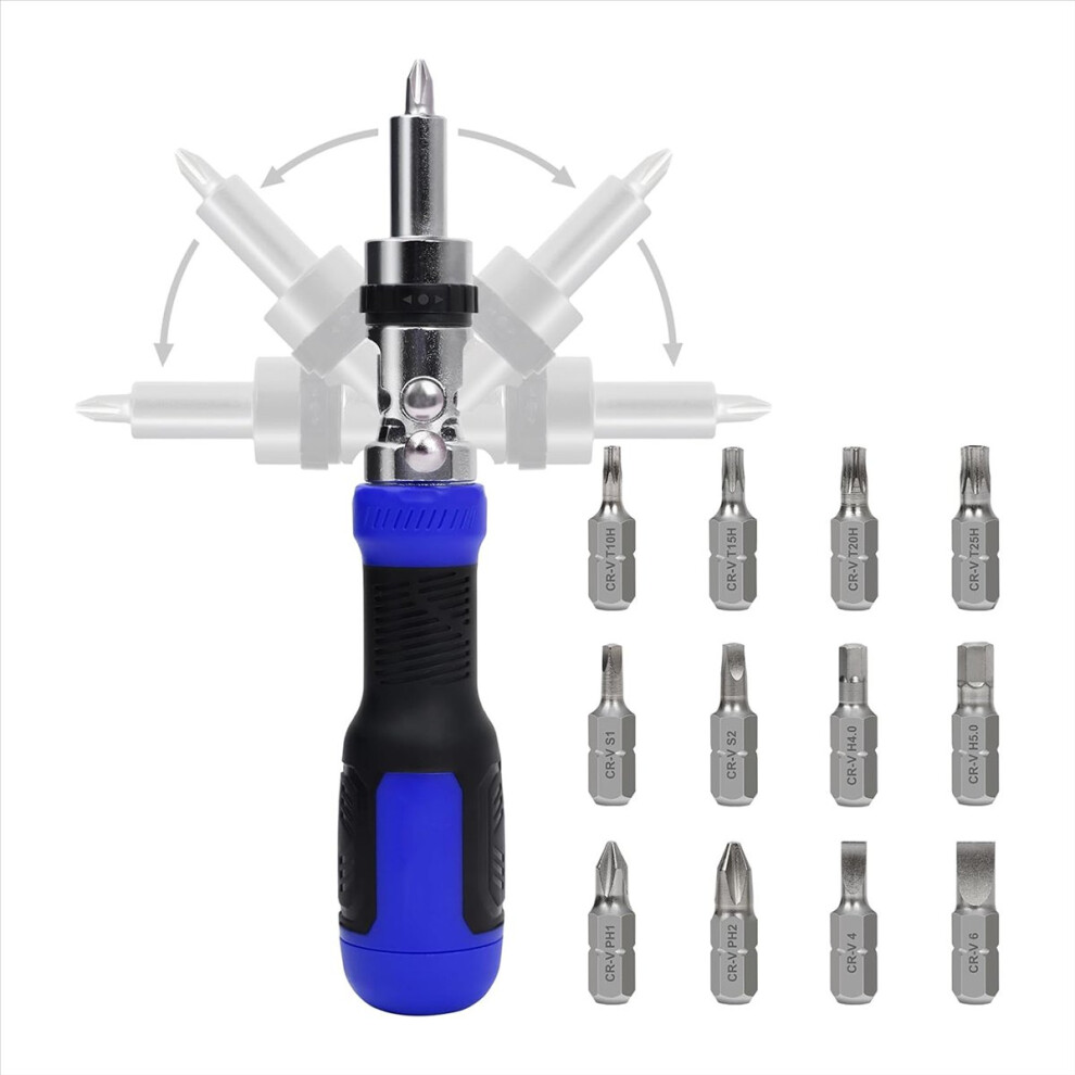 Ratchet Screwdriver 13-In-1 Multi Tool All In One Ratcheting ,180 Degree Pivoting Adjustable 4851698696114