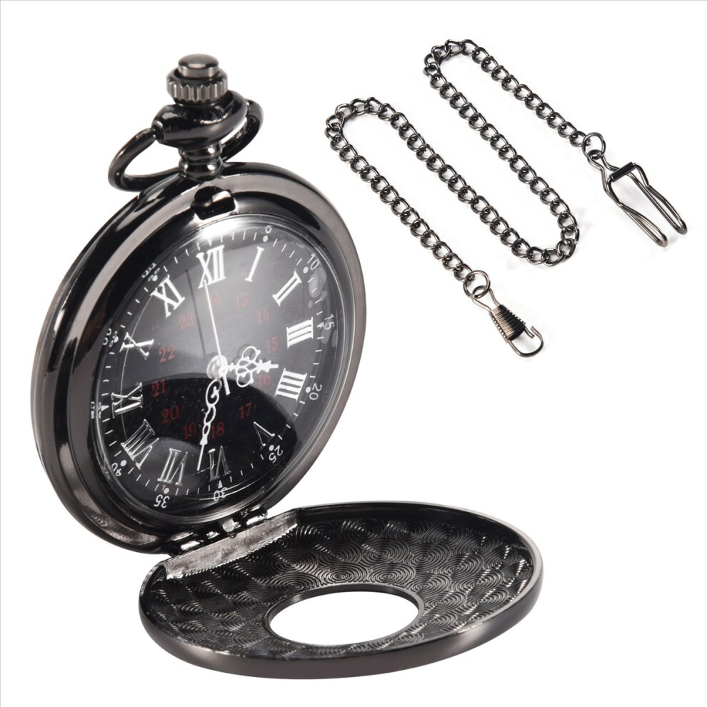 Vintage Steampunk Roman Numerals Necklace Quartz Pendant Pocket Watch Gift Black 4851698603037