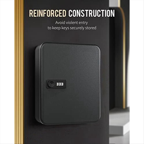 Key Cabinet with Combination Lock Wall-Mounted Storage Box Resettable Black Digital Security 1