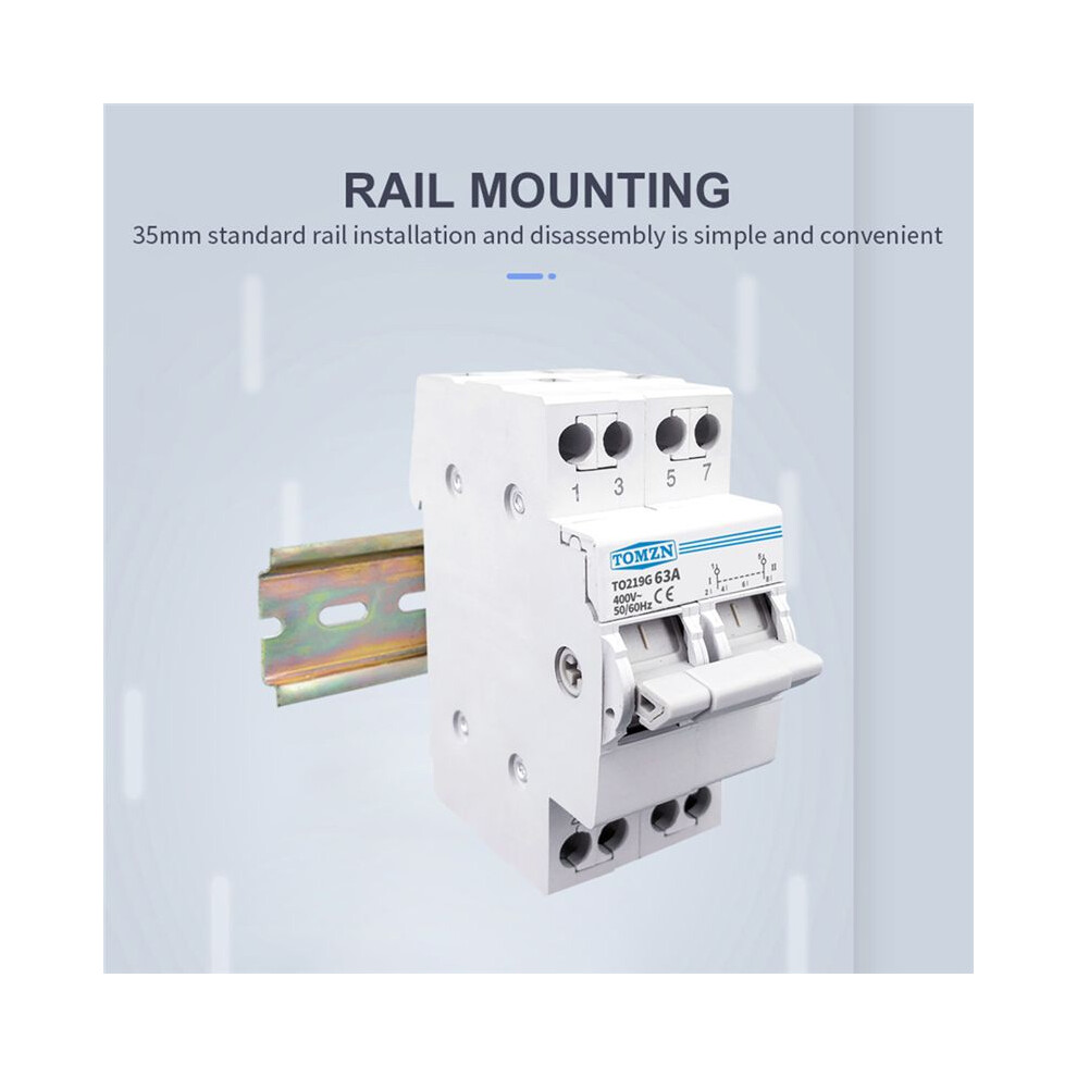 TOMZN 2P 63A MTS Dual Power Manual Transfer Isolating Switch Interlock Circuit Breaker Din Rail Discounnecting