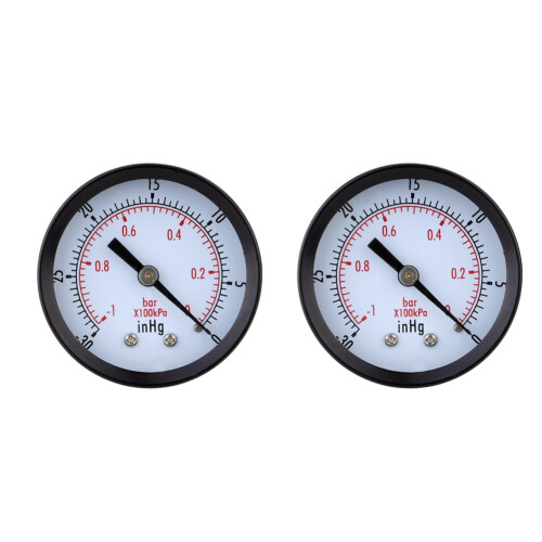 2X Μανόμετρο Πίεσης - 0 -30InHg -1 Bar Μίνι Μανόμετρο Αέρα Κενού Μαύρο