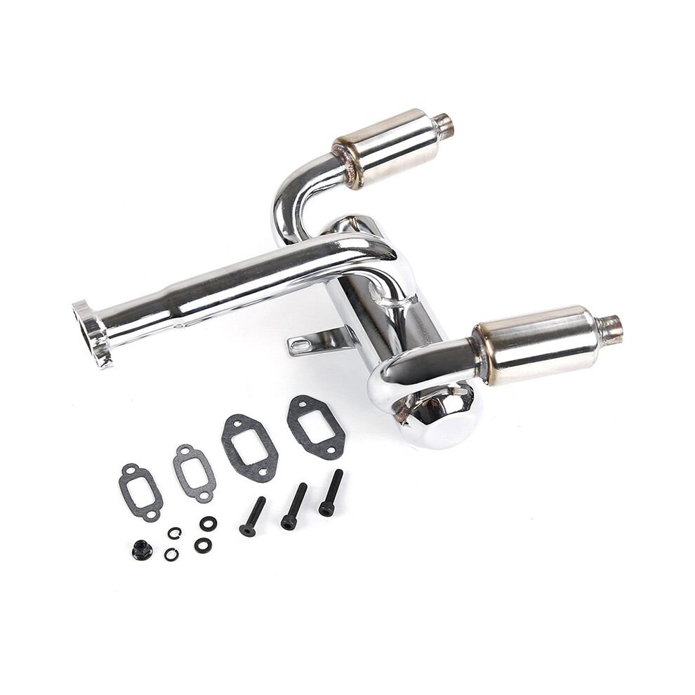 Cnc Metal 2X Twin Exhaust Pipe With Muffler For 1/5 Hpi Rovan Baja 5B 5T 5Sc Rc 4851698626616