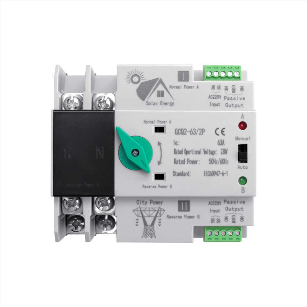 Photovoltaic Solar Power Ats Automatic Transfer Switch Din Rail 2P 63A Ac220v Pv System To City 4851698609220