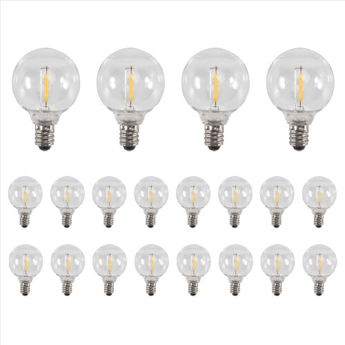 20 Pcs G40 LED Replacement Light Bulbs E12 Screw Base Shatterproof Globe for Solar String Lights Warm