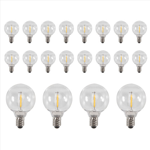 20 Pcs G40 LED Replacement Light Bulbs E12 Screw Base Shatterproof Globe for Solar String Lights Warm 2