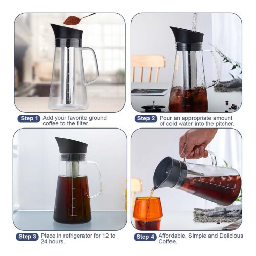 Macchina per caffè freddo, macchina per caffè freddo, caraffa per tè, vetro resistente e coperchio ermetico, 1,2 l 2