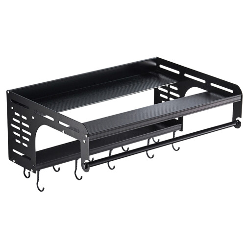 Living And Home 2-Tier Wall-Mounted Microwave Shelf Spice Rack with 10 Hooks 2