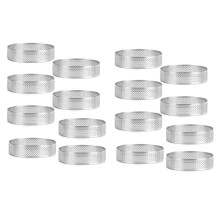 Conjunto de 16 aros de aço inoxidável para tortas, aros perfurados para bolos e mousses, moldes para bolos redondos.