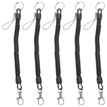 5X Hummerlås Svart Fjäder Stretchig Spiral Sladd Rem Nyckelring Nyckelring Rep