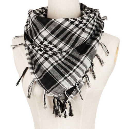 2X Unisex Κασκόλ Πολυεστέρας με Καρό Φούντα Arab Desert Shemagh, Μαύρο 1