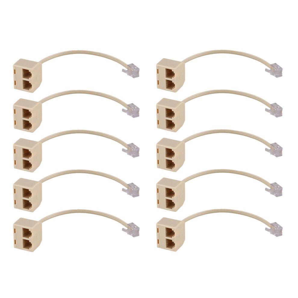 10X Rj11 6P4c 2 Way Outlet Telephone Jack Line Splitter Adapter Beige 4853252776959