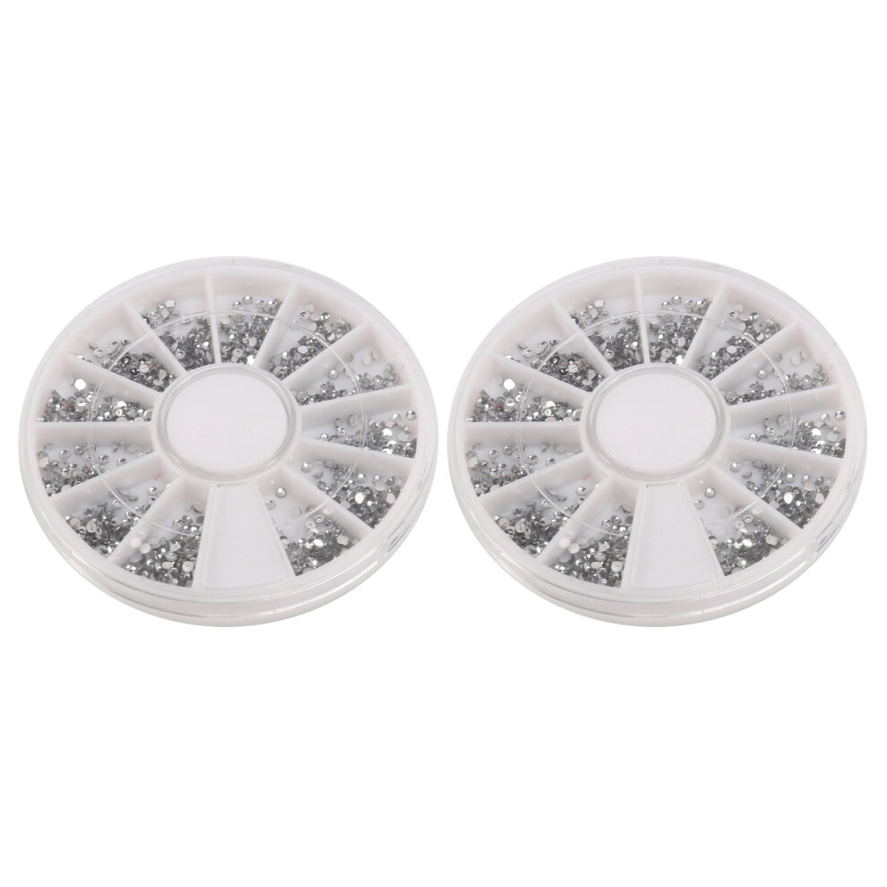 2X Silver Rhinestones Carousel Boxes Crystal Nail Manicure Nail 1.5 MM Wheel