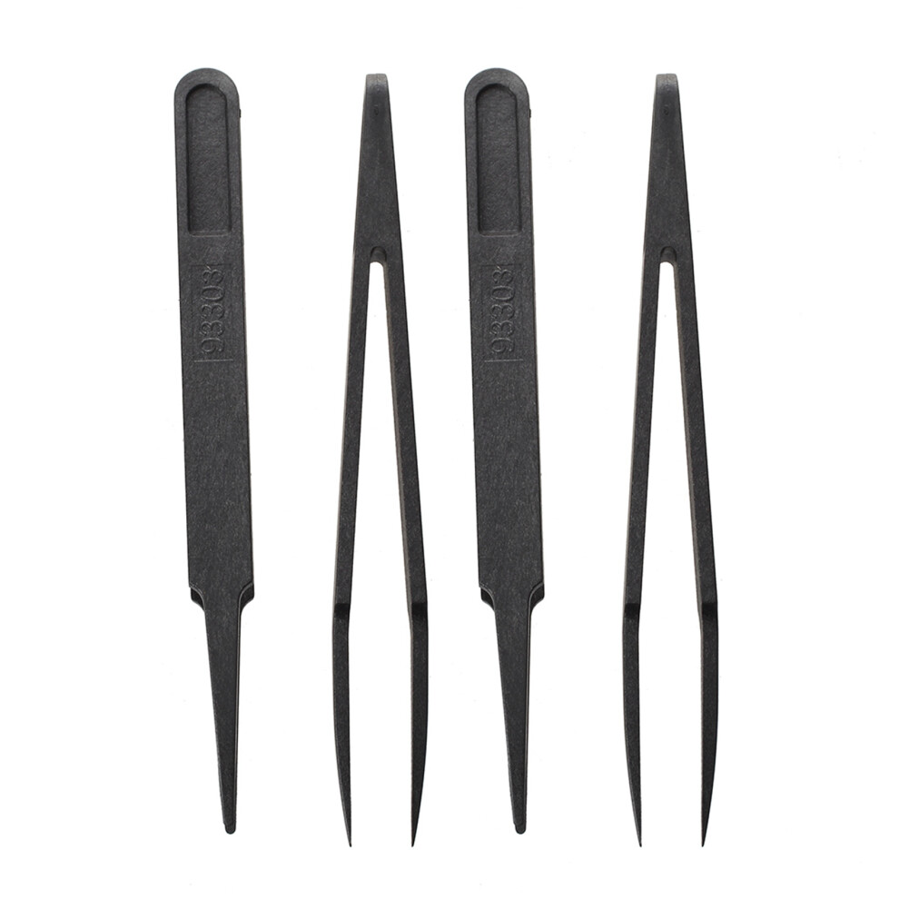 4X 4.5 Inch Length Black Plastic Anti-Static Tweezers Repair Tool 4853252751390