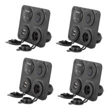 Pannello 4X 4 funzioni Caricabatterie doppio USB LED verde Volt 12V Presa di corrente Interruttore ON-OFF