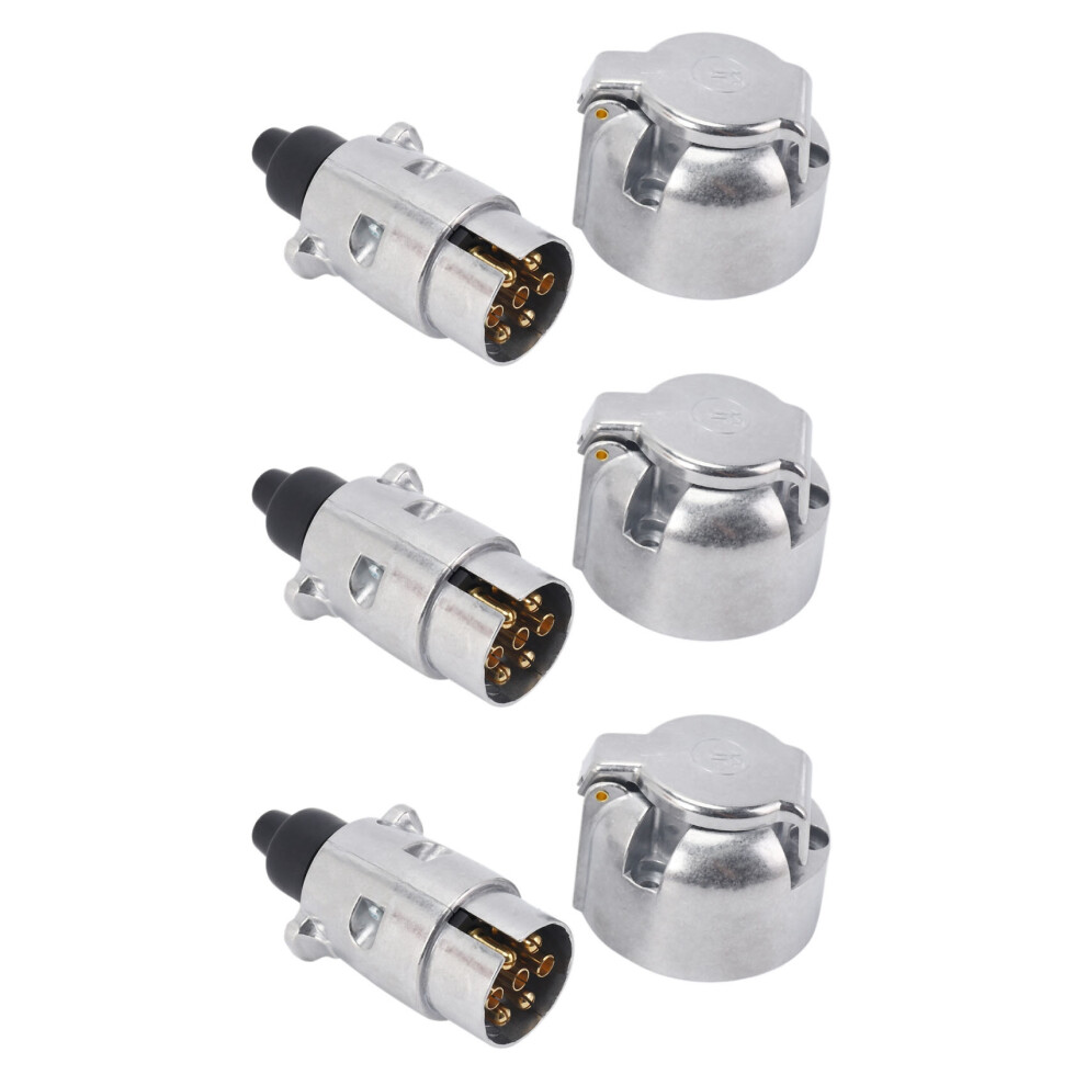 6x Trailer Accessories- 7 Pin Trailer Plug 12V Rv Sockets Towbar Towing 7Pin Metal Trailer Connectors
