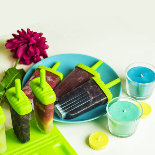Lot de 12 moules à glace réutilisables avec plateau et bâtonnets - Vert 1