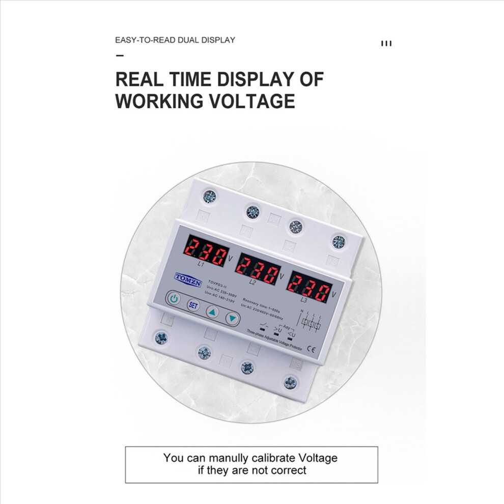 2X Three Phase Adjustable Over And Under Voltage Protector Automatic Recovery Protective Device Reset 63A 380V 4853252714470