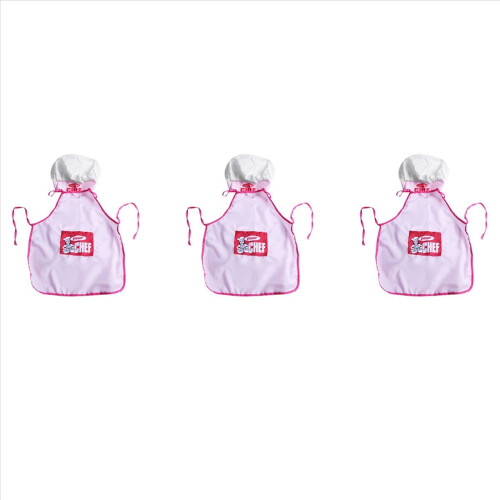 3x Barnkockmössa Förkläde Matlagning Bakning Pojke Flicka Junior Present (Rosa) 1