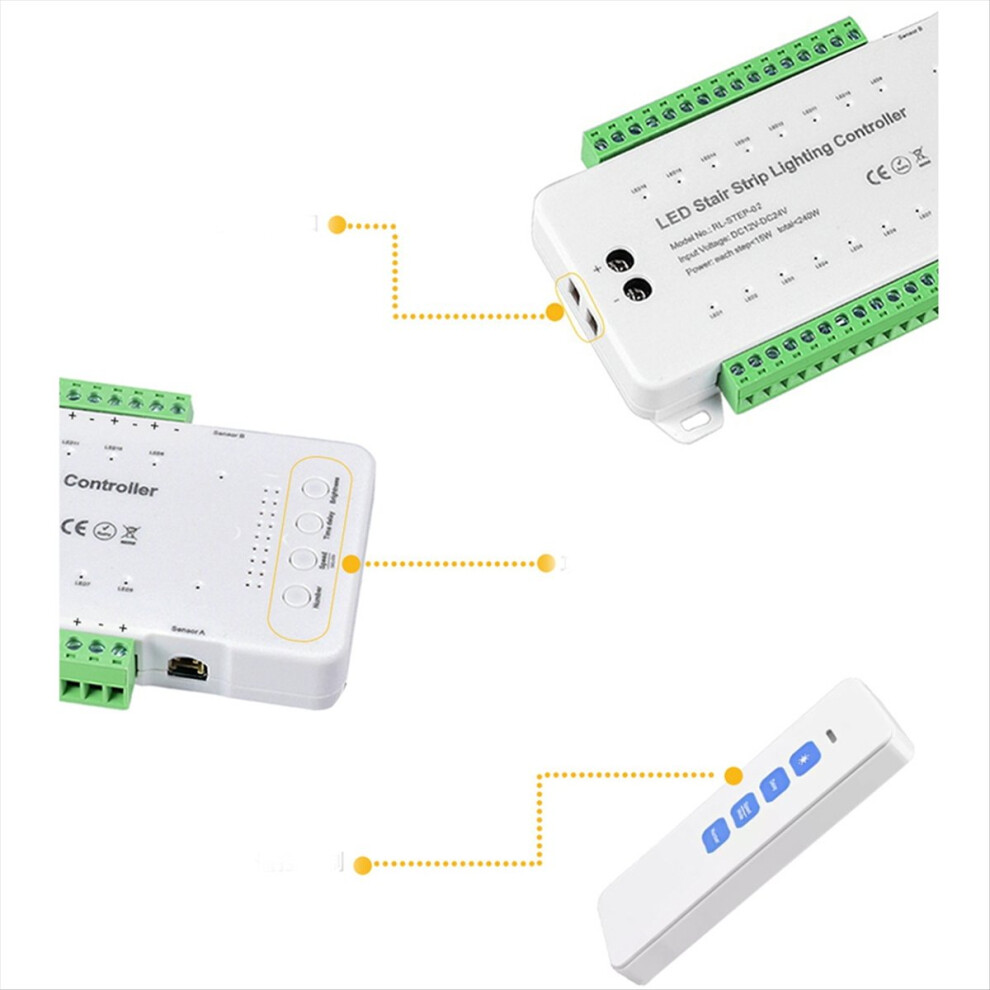 28 Steps Stair Lighting Controller With Pir Motion Sensor 28 Channels Stair Strip Dimmer Dc12v 24V For Home Staircase 4853252727081