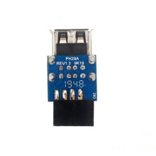1 stk. 9-bens bundkort til dobbelt USB 2.0-stik, sort bundkort til 2 porte USB 2.0 hun-intern header-adapter